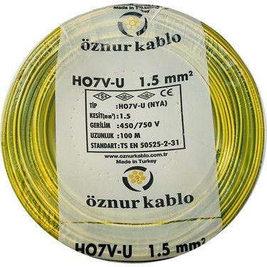 Öznur Kablo 1,5 mm NYA - Sarı-Yeşil